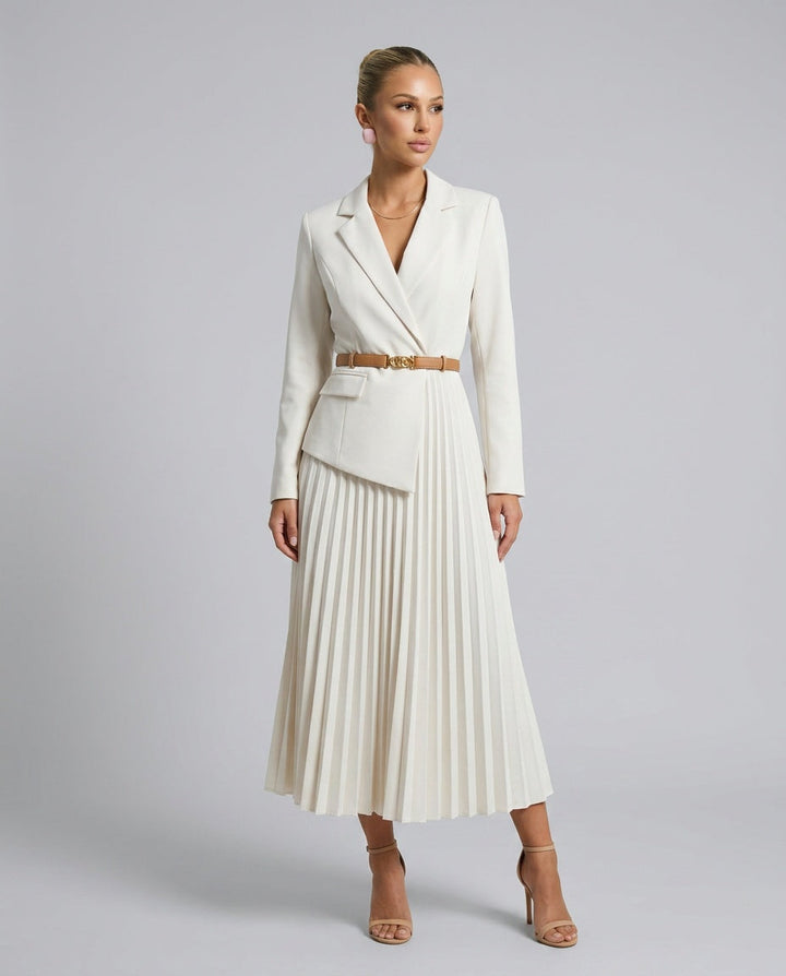 Cleona | Pleated Skirt Blazer-Style Midi Dress