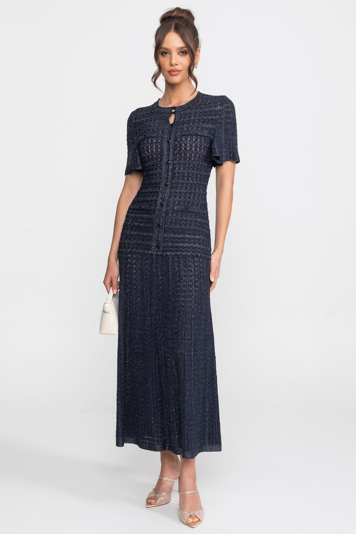Priya | Short Sleeve Shimmer Knit Midi Dress