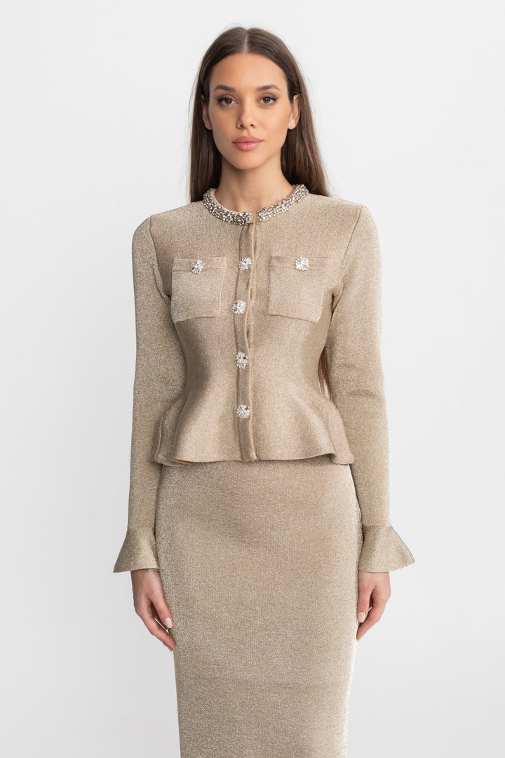 Vivienne | Shimmer Knit Crystal Button Midi Dress