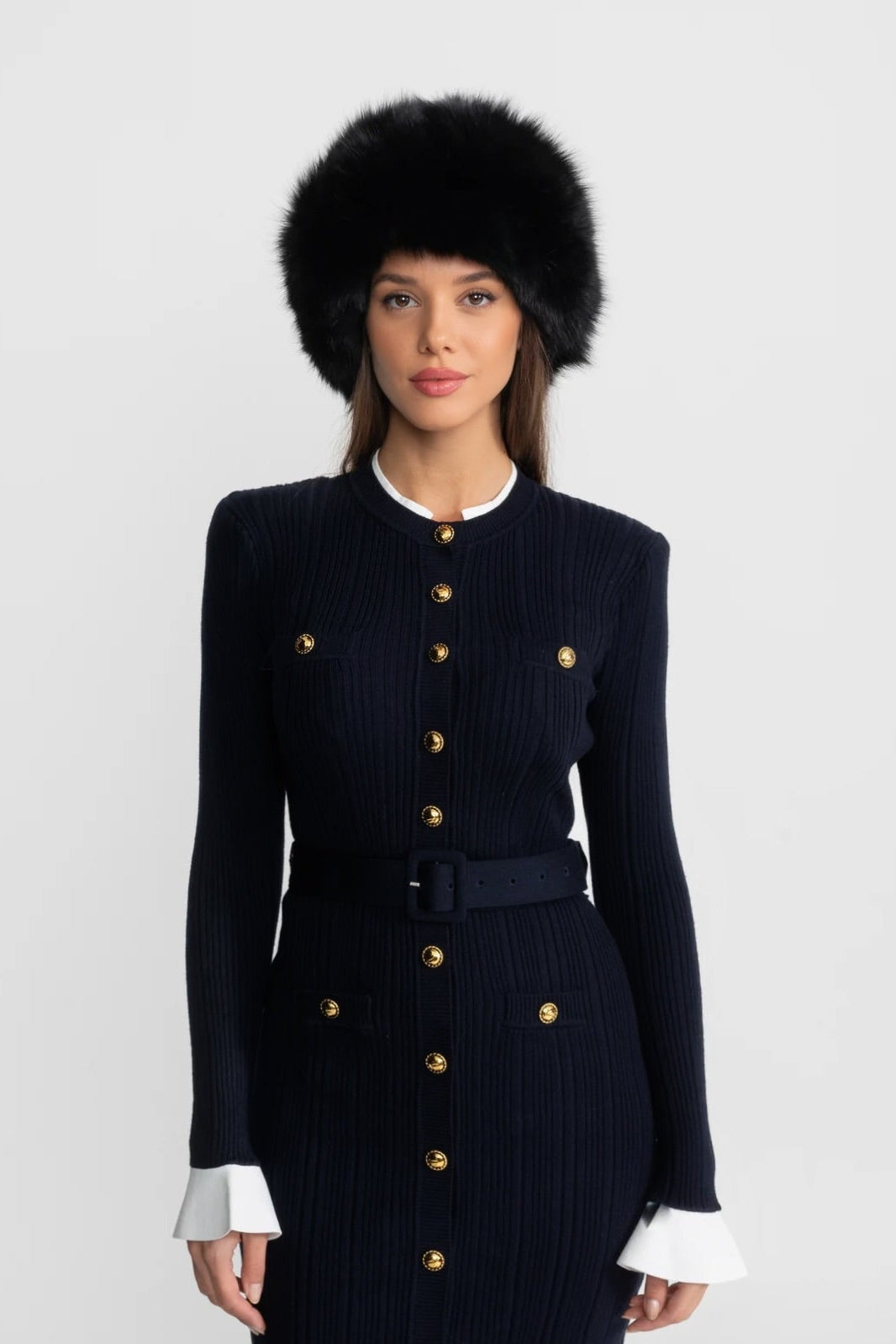 Sable | Ribbed Knit Gold Button Midi Dress