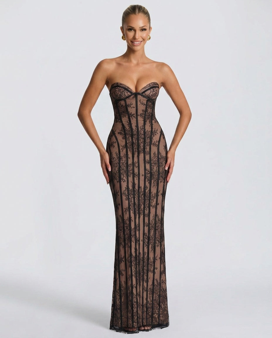 Juliette | Off-Shoulder Lace Sweetheart Maxi Dress