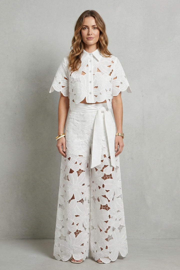 Bellarisse | Embroidered Lace Top &amp; Skirt Set