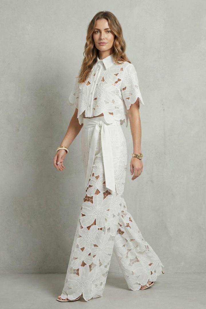 Bellarisse | Embroidered Lace Top &amp; Skirt Set