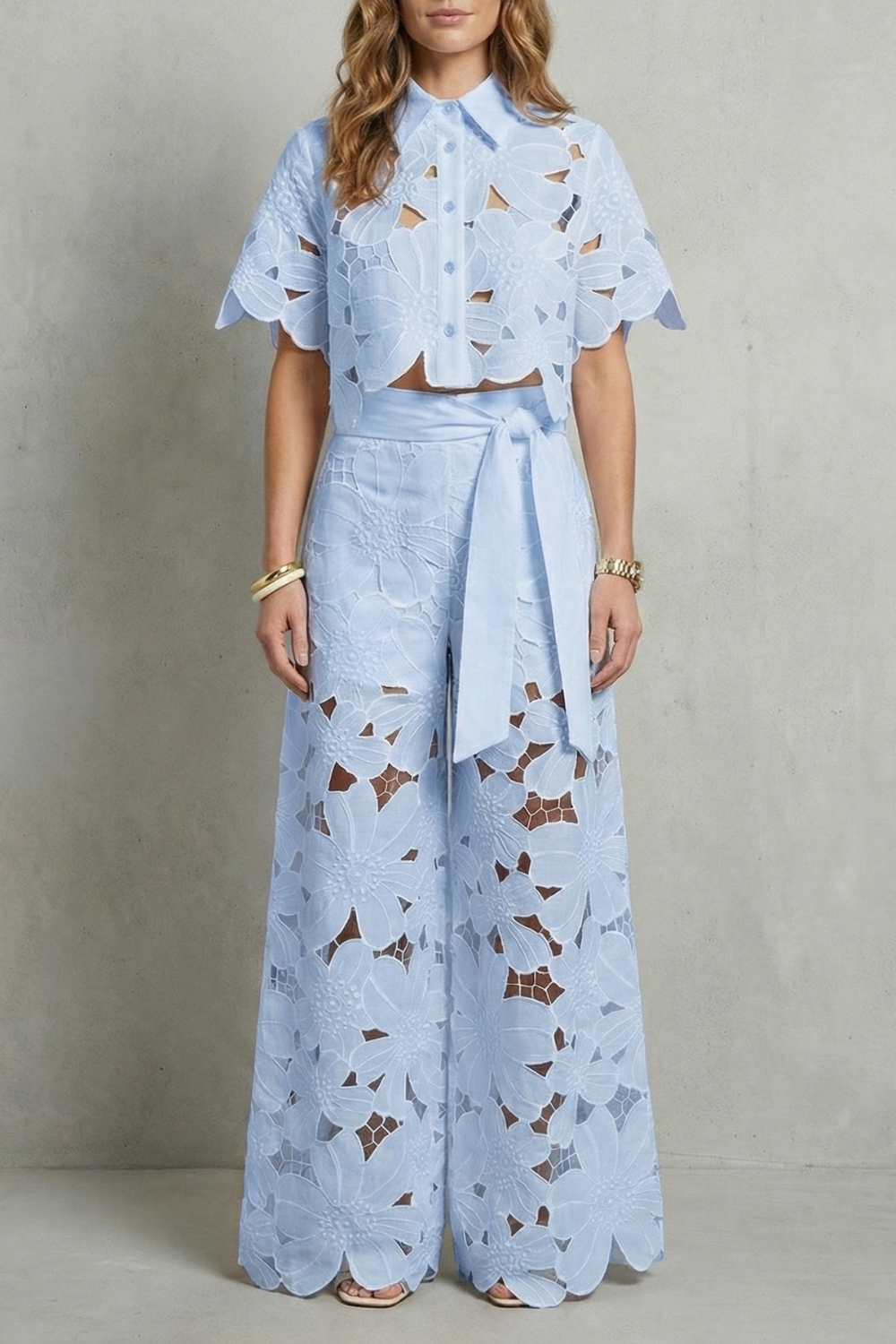 Bellarisse | Embroidered Lace Top &amp; Skirt Set