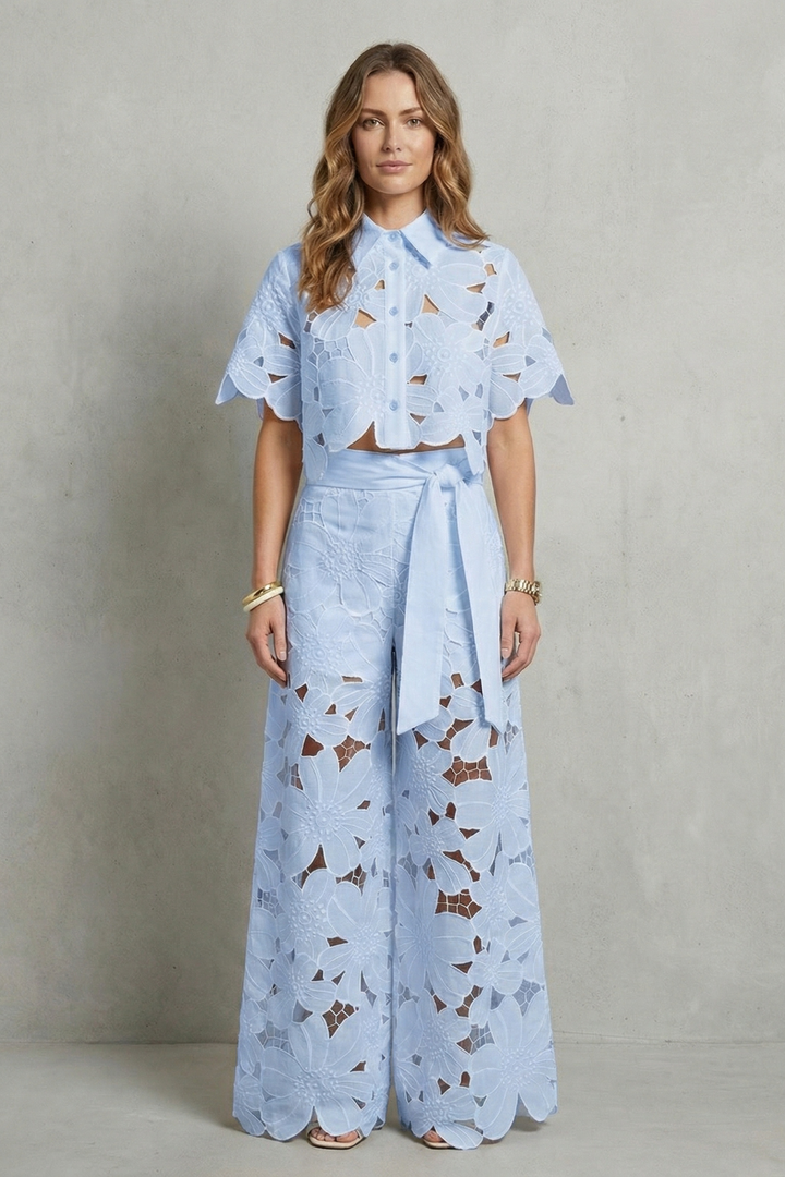 Bellarisse | Embroidered Lace Top &amp; Skirt Set