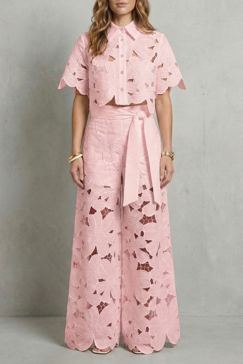 Bellarisse | Embroidered Lace Top &amp; Skirt Set