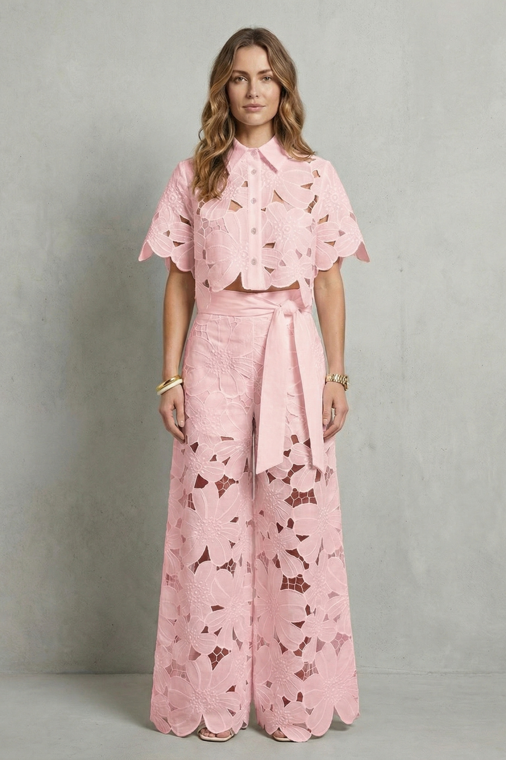 Bellarisse | Embroidered Lace Top &amp; Skirt Set