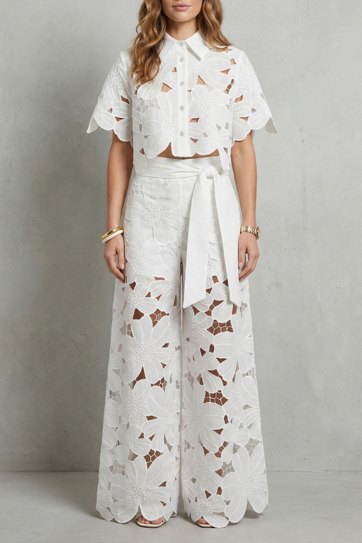 Bellarisse | Embroidered Lace Top &amp; Skirt Set