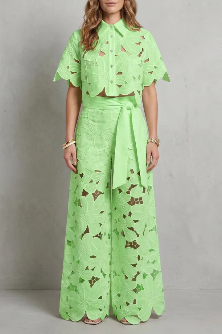 Bellarisse | Embroidered Lace Top &amp; Skirt Set