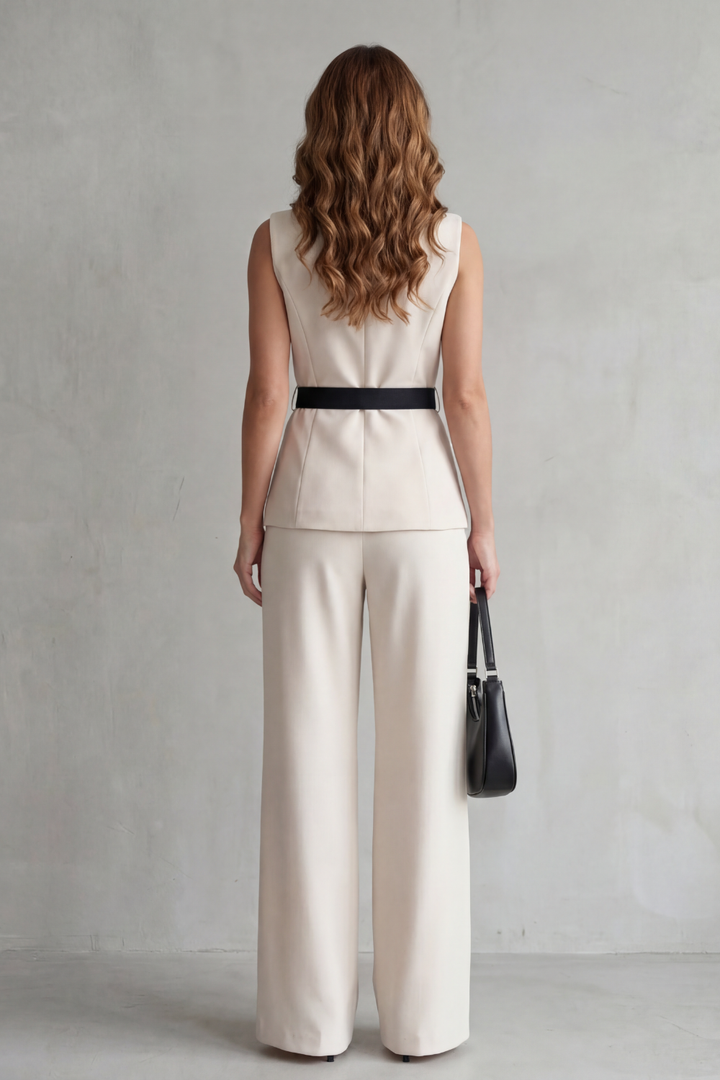 Bellavive | Two-Tone Lapel Sleeveless Trouser Suit