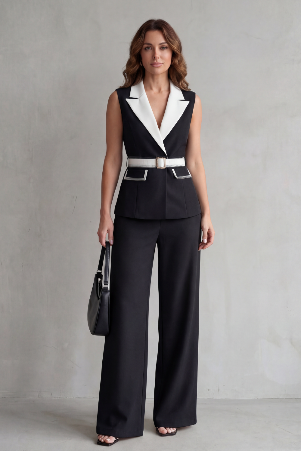 Bellavive | Two-Tone Lapel Sleeveless Trouser Suit