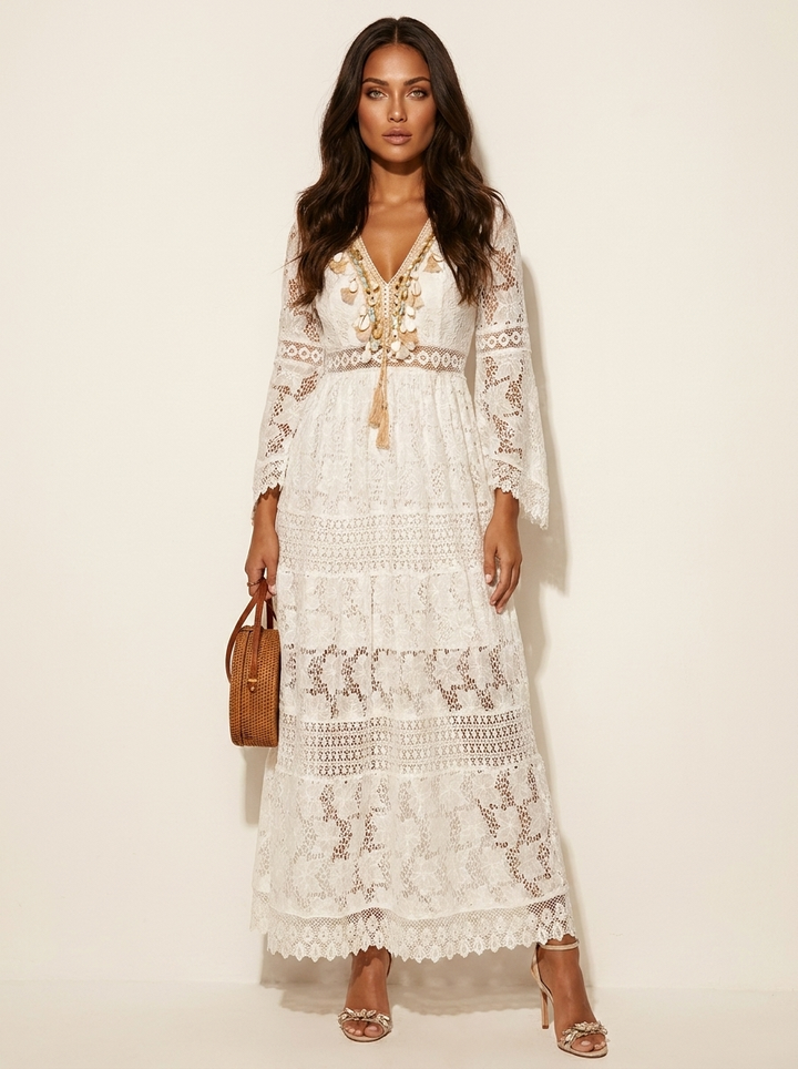Luna | Bohemian Lace Maxi with Sheer Overlay