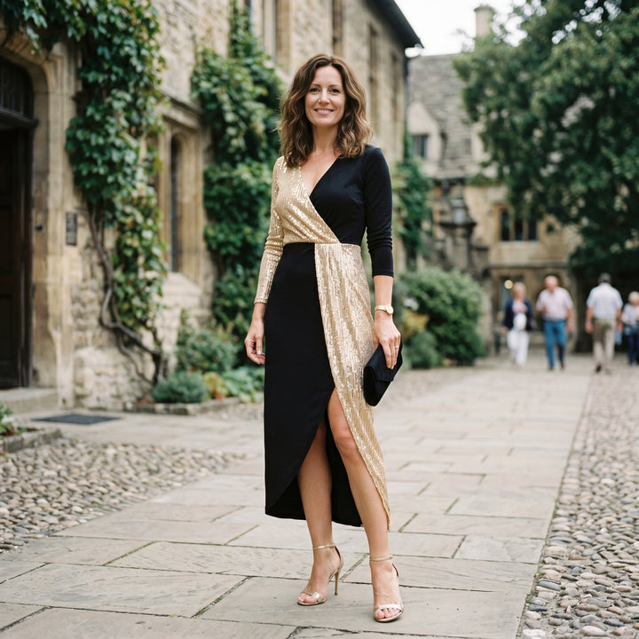Stellara | High-Neck Sequin Midi Dress