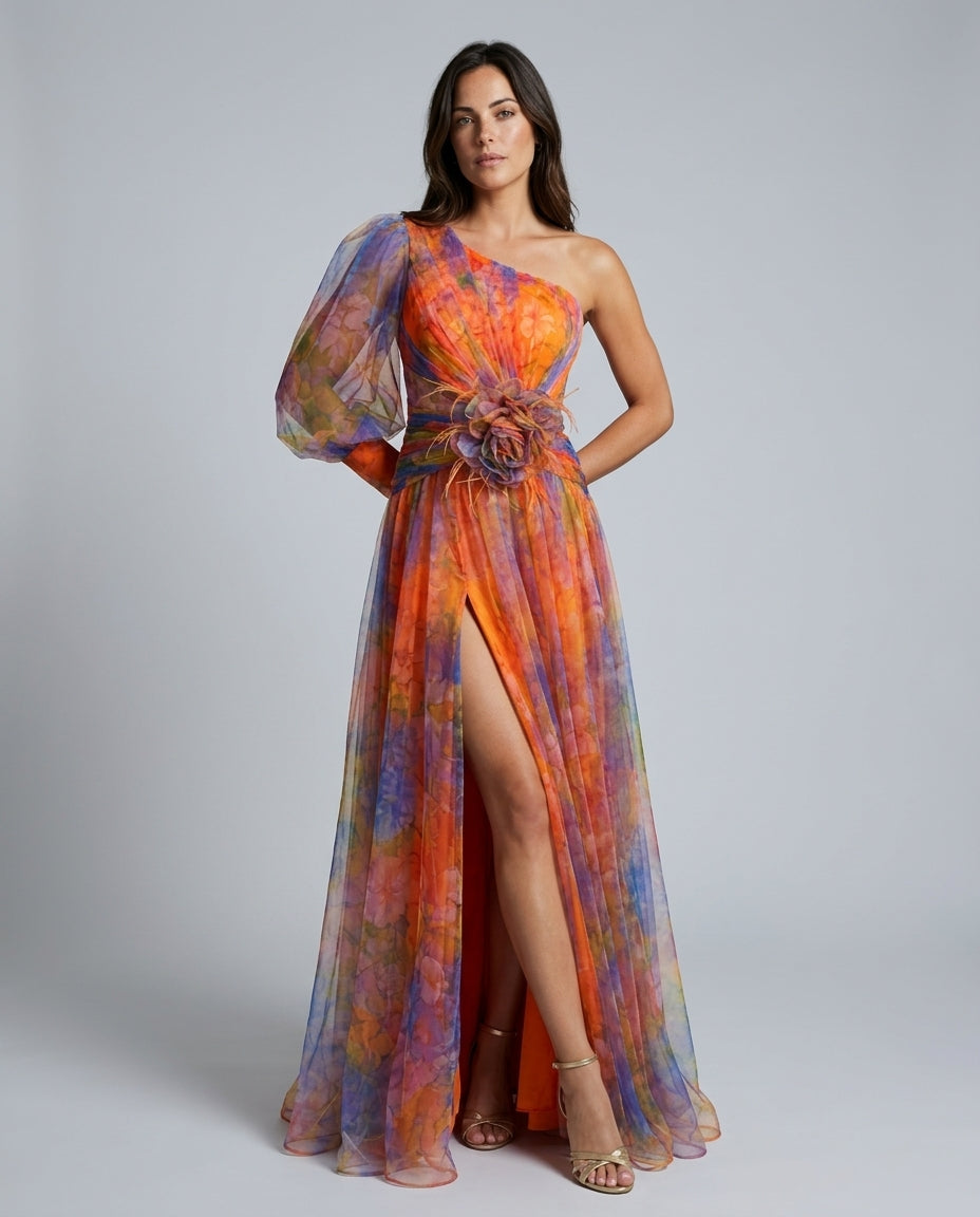 Celeste | Maxi Off-Shoulder Printed Split Dress