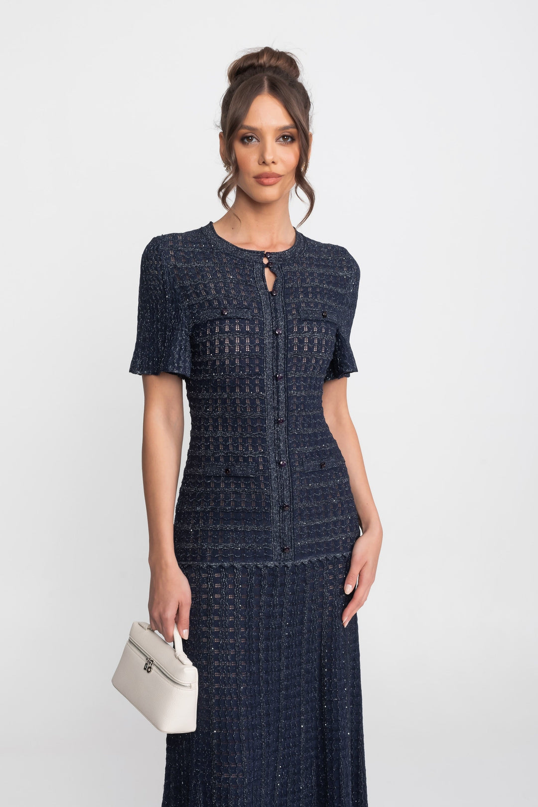 Priya | Short Sleeve Shimmer Knit Midi Dress