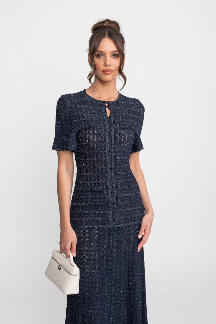 Priya | Short Sleeve Shimmer Knit Midi Dress