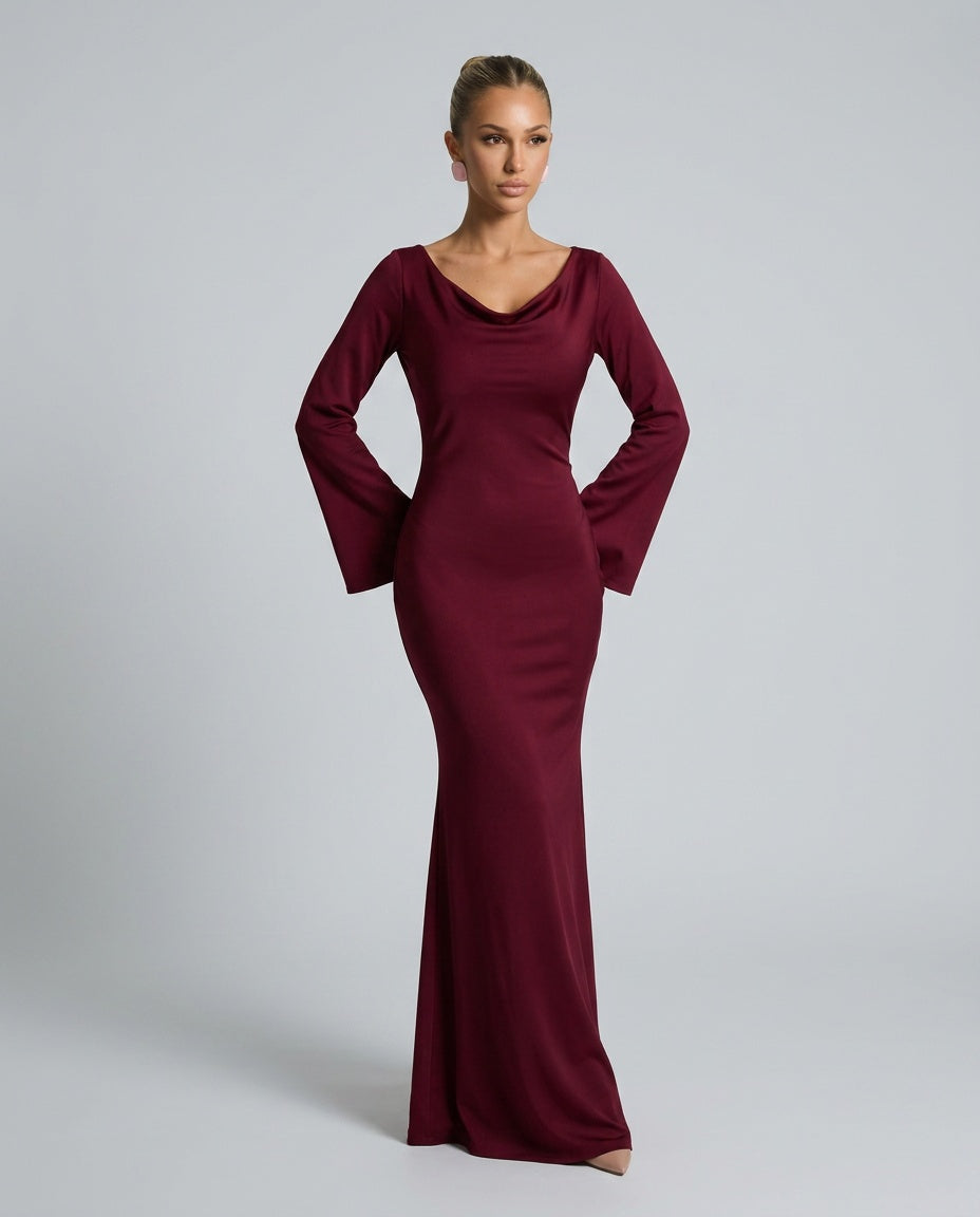 Delphine | Long Sleeve Elegant Wedding Guest Maxi Dress