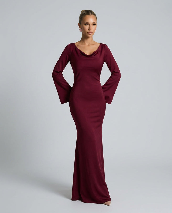 Delphine | Long Sleeve Elegant Wedding Guest Maxi Dress