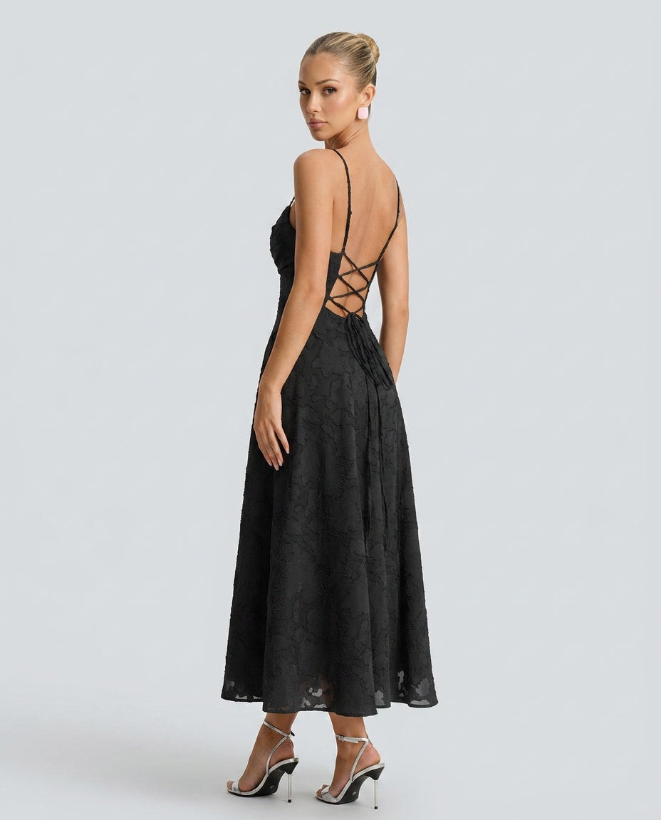 Stella | Spaghetti Strap Jacquard Slip Maxi Dress