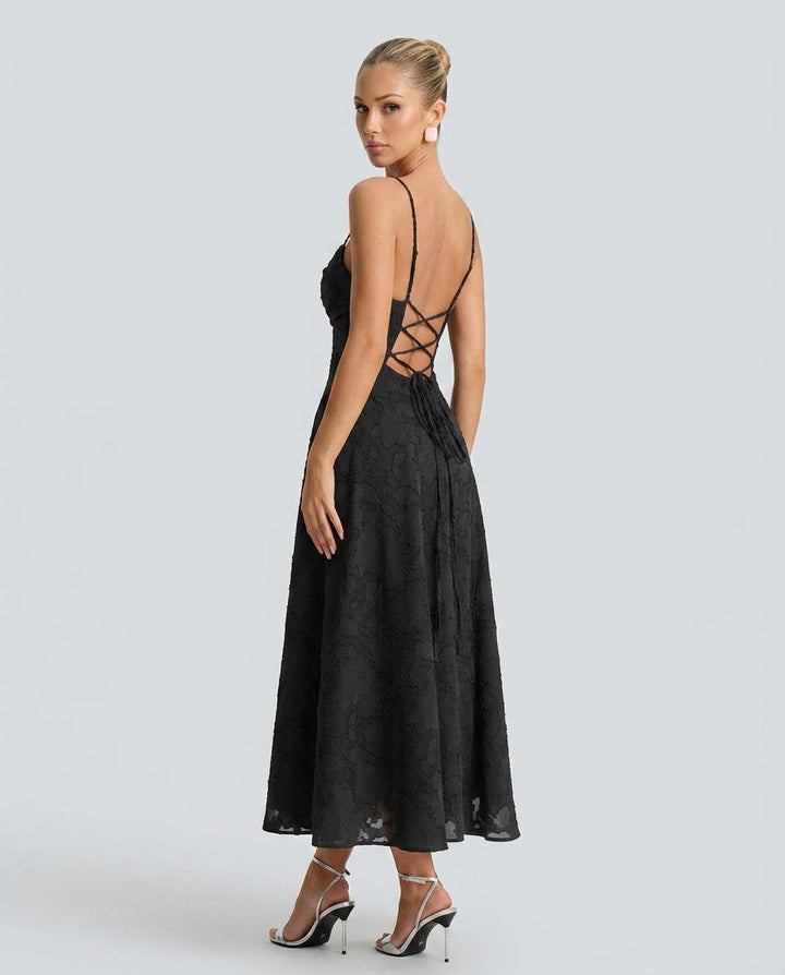 Stella | Spaghetti Strap Jacquard Slip Maxi Dress