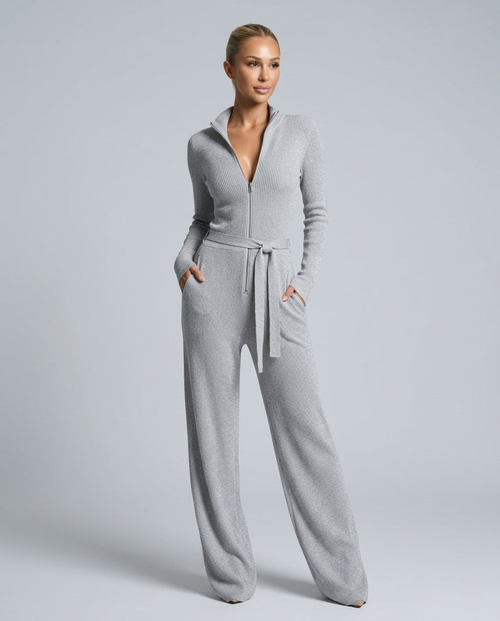 Zara | Knit Sparkling Zipper-Front Jumpsuit