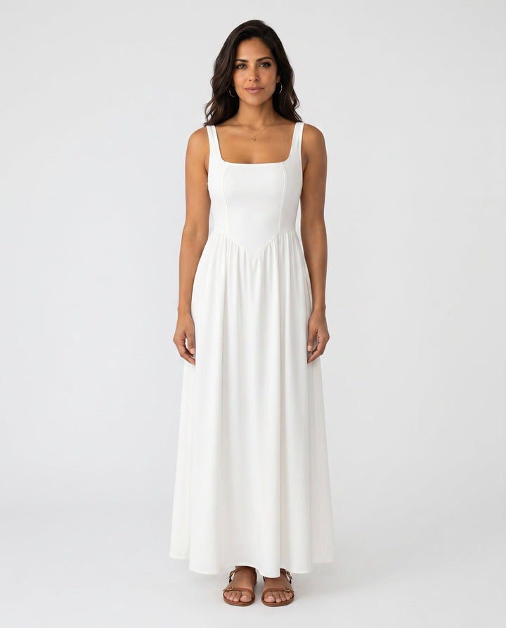 Colleen | Basque Waist A-Line Maxi Dress
