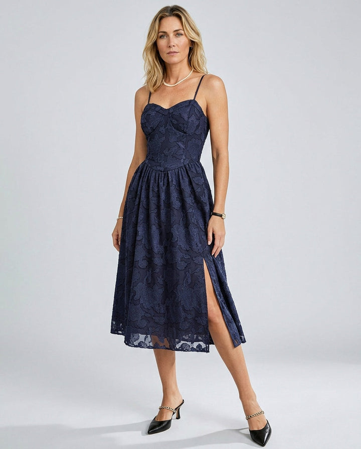 Edith | Jacquard A-Line Spaghetti Strap Midi Dress