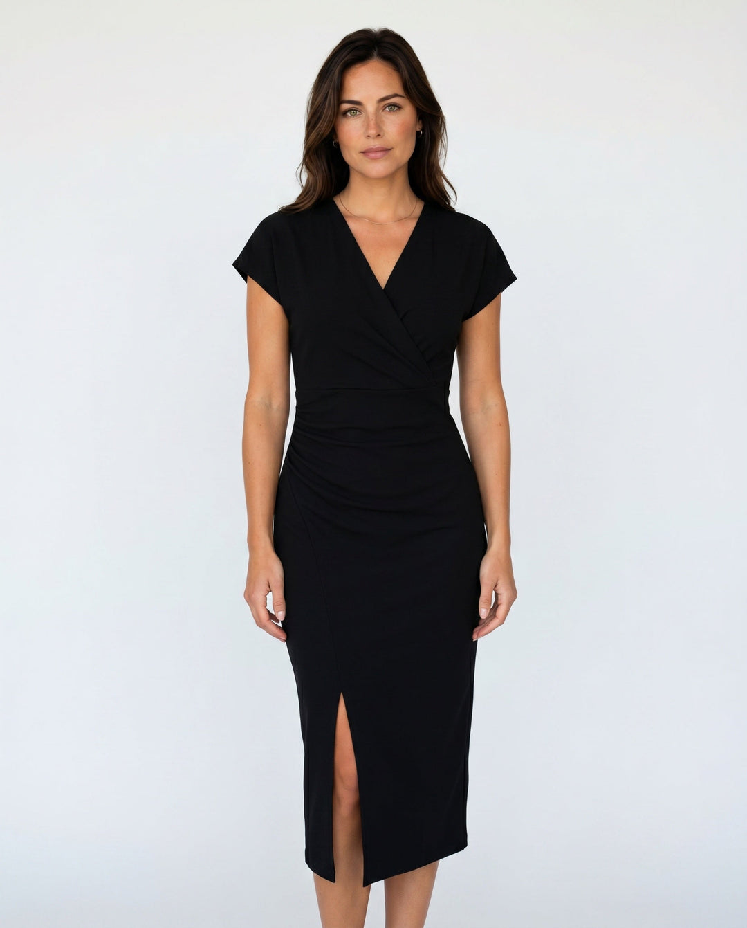 Willa | V-Neck Front Split Midi Dress