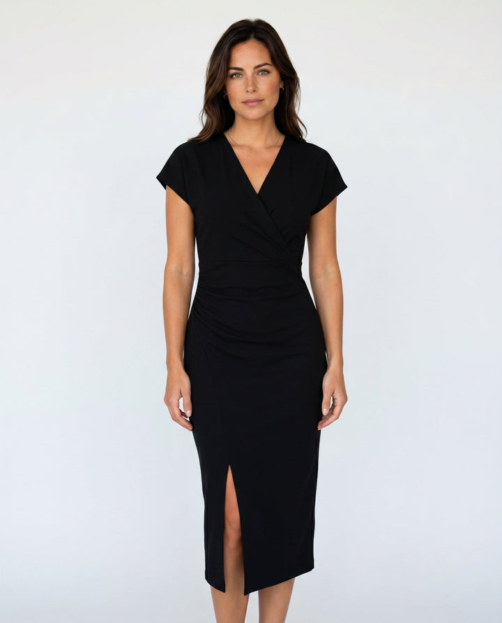 Willa | V-Neck Front Split Midi Dress