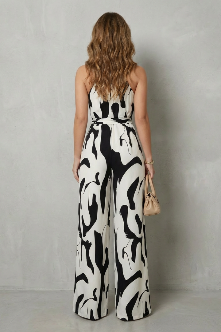 Calivana | Abstract Print Halter Wide-Leg Jumpsuit