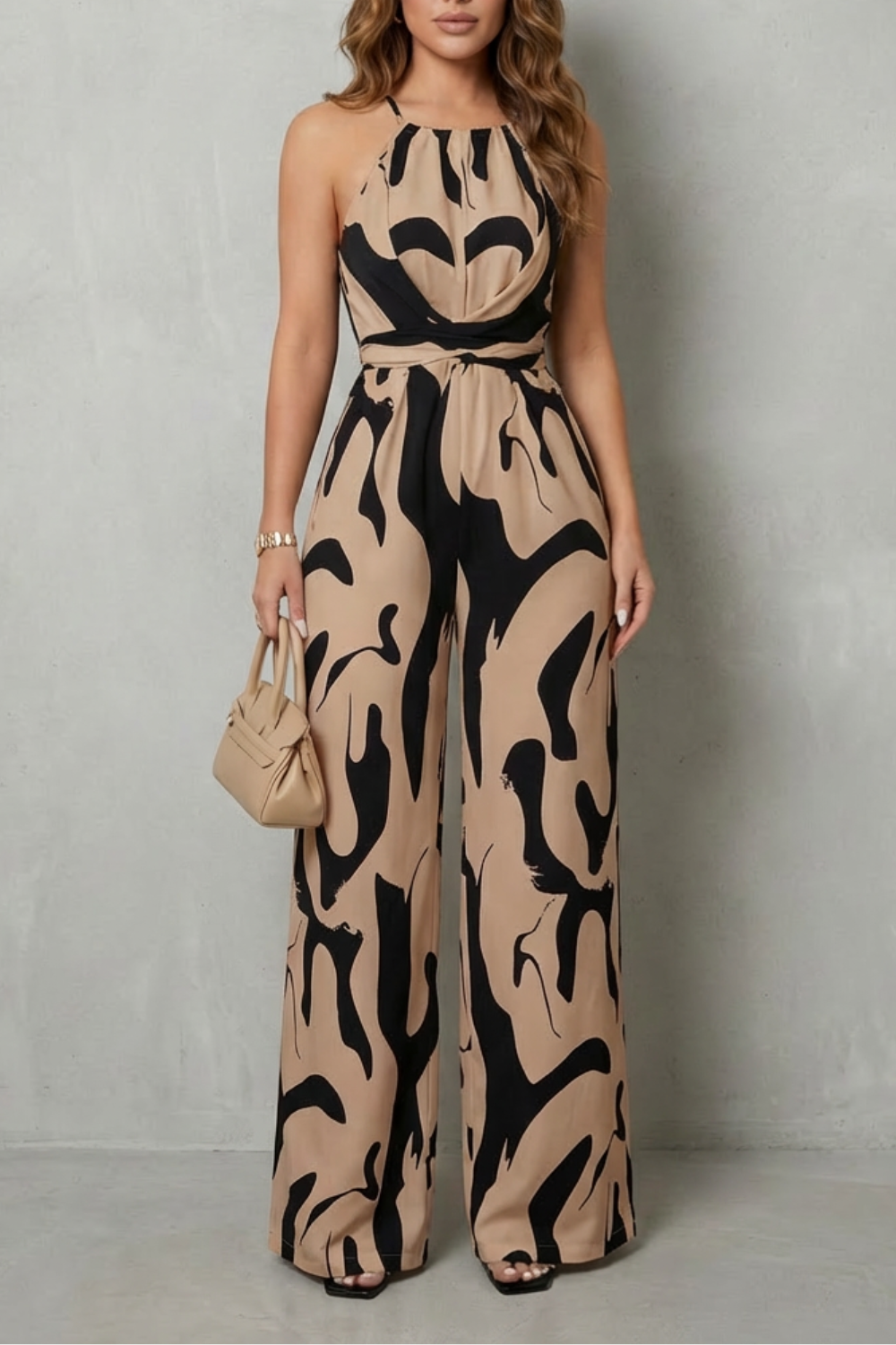 Calivana | Abstract Print Halter Wide-Leg Jumpsuit