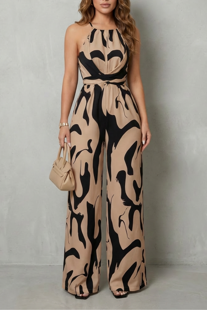 Calivana | Abstract Print Halter Wide-Leg Jumpsuit