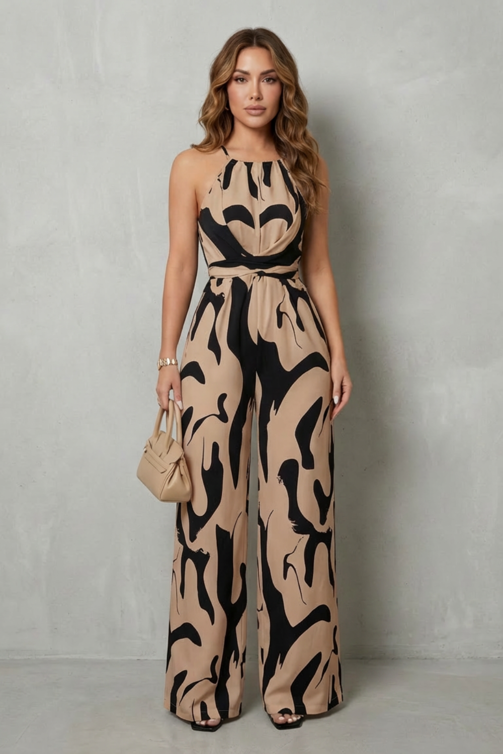 Calivana | Abstract Print Halter Wide-Leg Jumpsuit