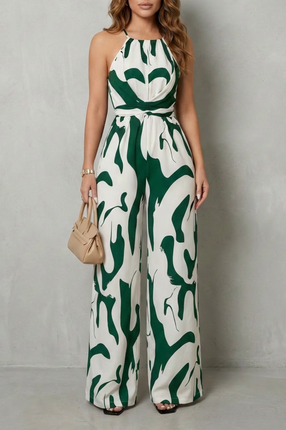 Calivana | Abstract Print Halter Wide-Leg Jumpsuit