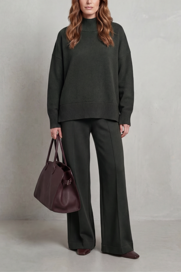 Casavella | Funnel Neck Wide-Leg Knit Lounge Set