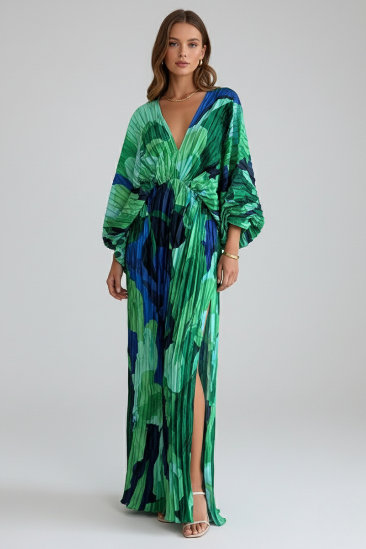 Romy | Pleated V-Neck Maxi Dress