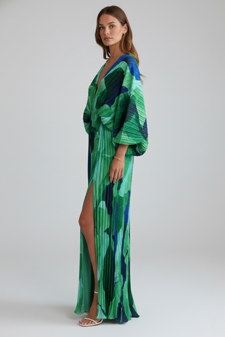 Romy | Pleated V-Neck Maxi Dress