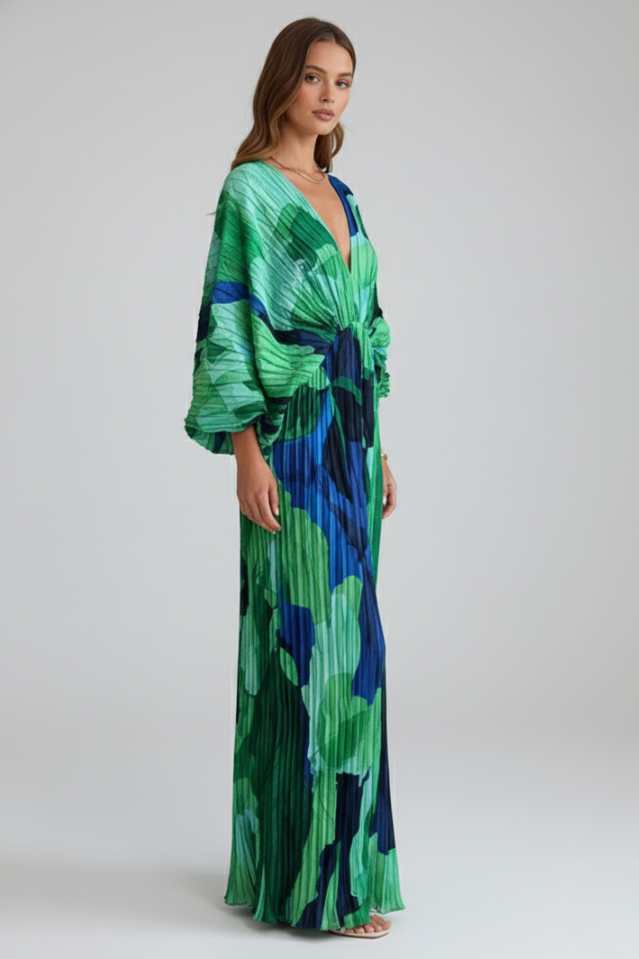 Romy | Pleated V-Neck Maxi Dress