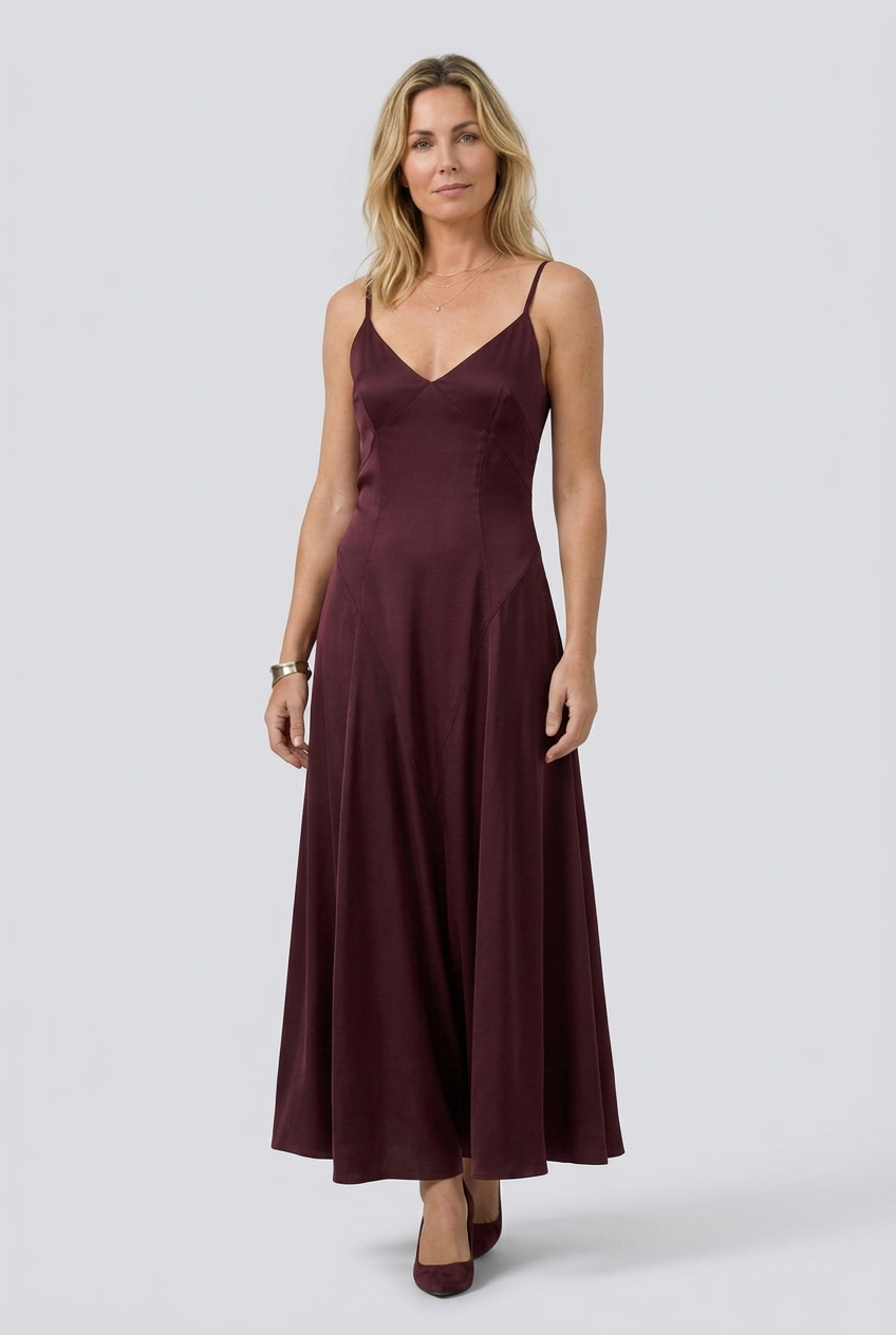 Celeste | Spaghetti Strap Satin V-Neck A-Line Maxi Dress
