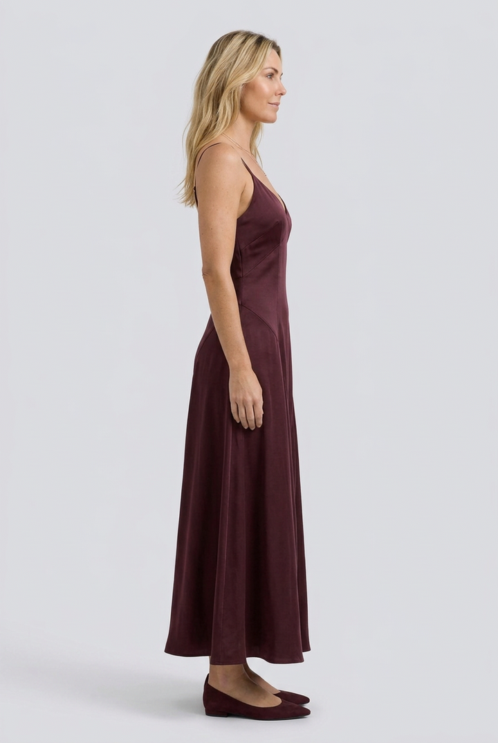 Celeste | Spaghetti Strap Satin V-Neck A-Line Maxi Dress