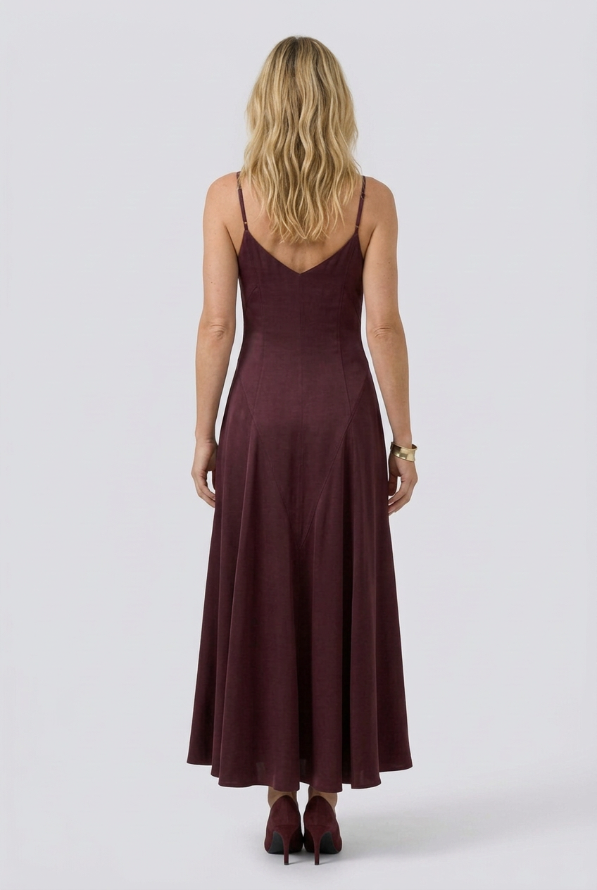 Celeste | Spaghetti Strap Satin V-Neck A-Line Maxi Dress
