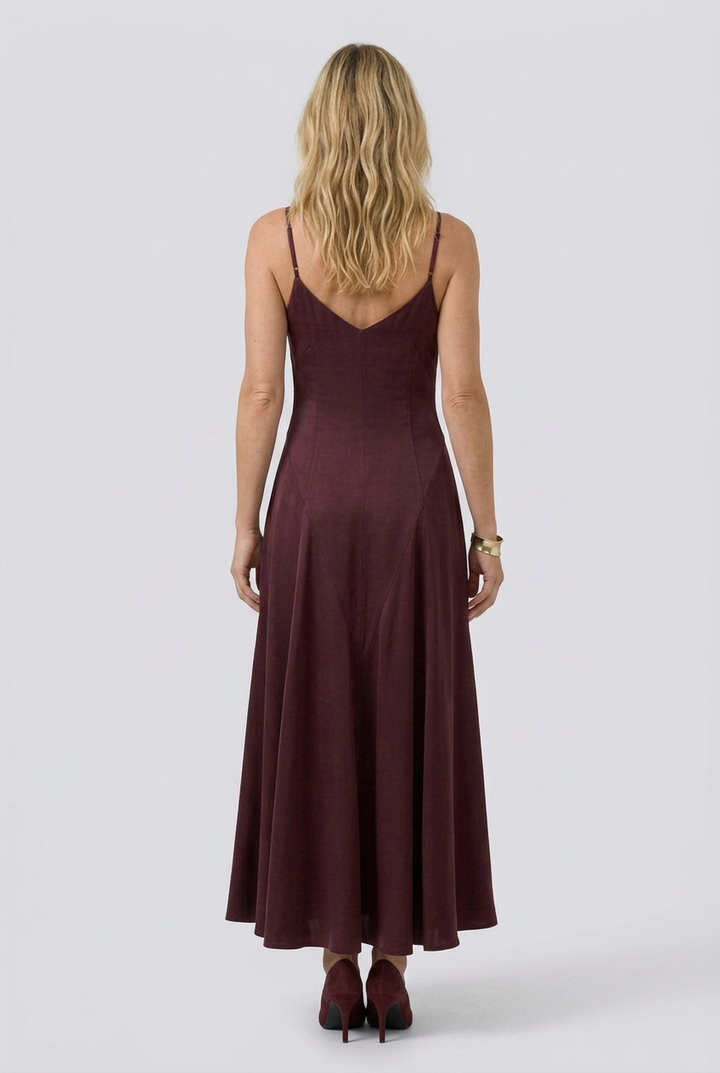 Celeste | Spaghetti Strap Satin V-Neck A-Line Maxi Dress