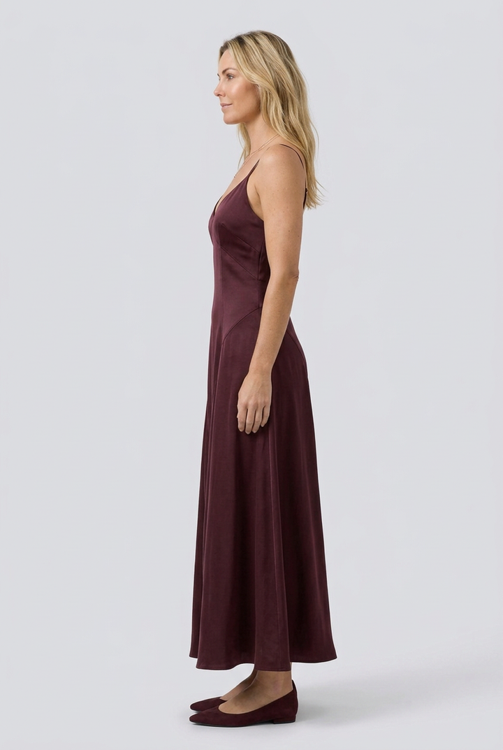 Celeste | Spaghetti Strap Satin V-Neck A-Line Maxi Dress