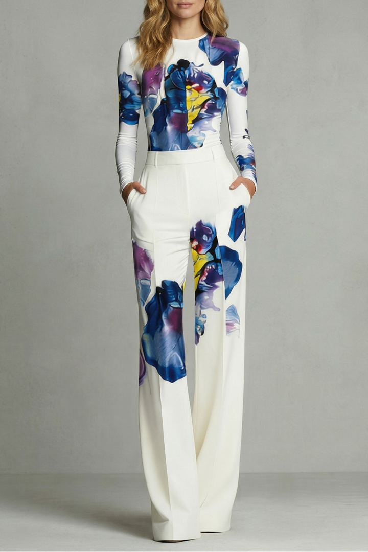 Sorelle | Colourblock Floral Wide-Leg Top &amp; Trouser Set