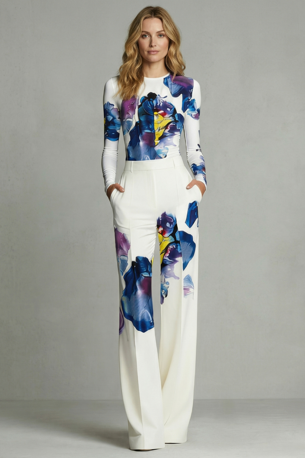 Sorelle | Colourblock Floral Wide-Leg Top &amp; Trouser Set