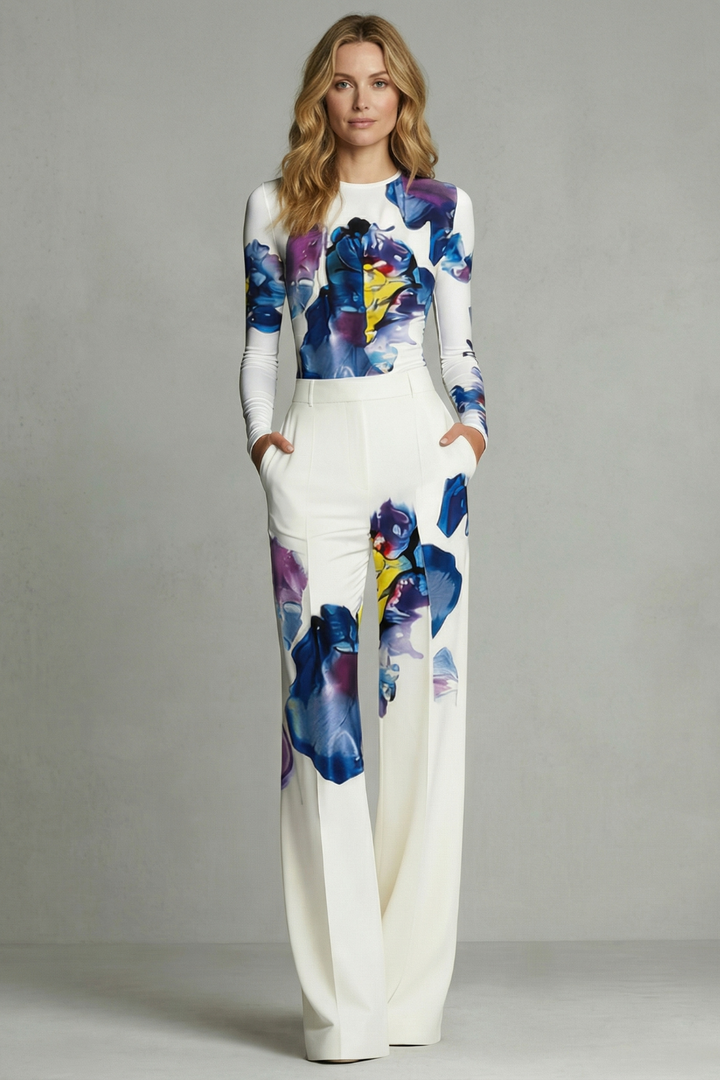 Sorelle | Colourblock Floral Wide-Leg Top &amp; Trouser Set