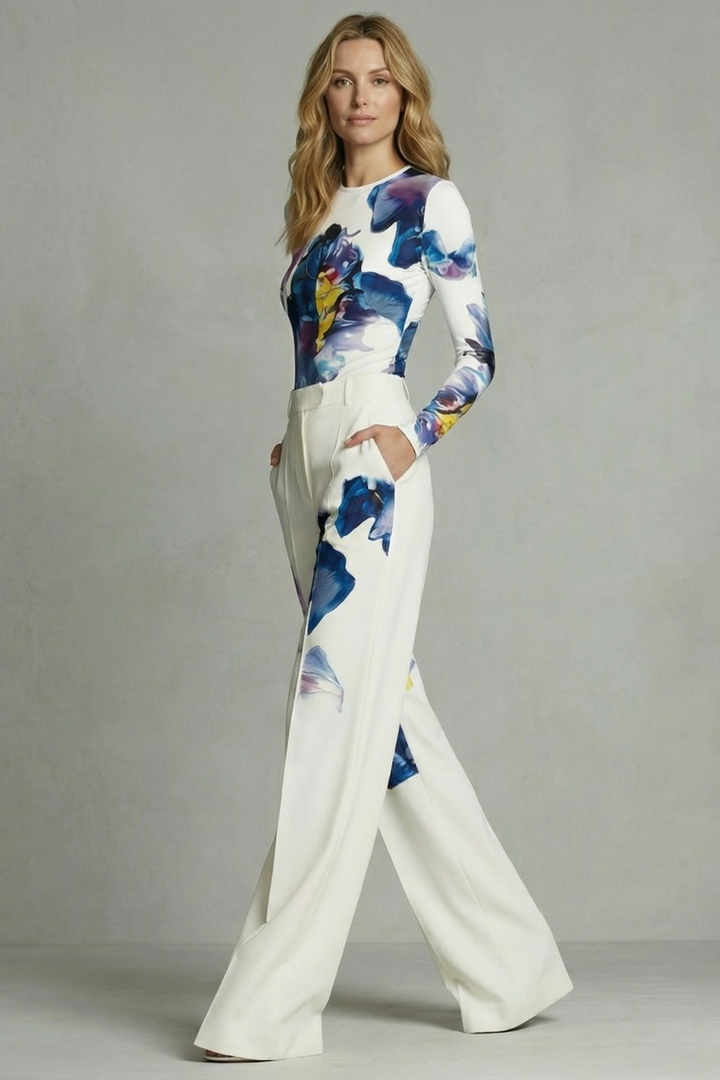 Sorelle | Colourblock Floral Wide-Leg Top &amp; Trouser Set