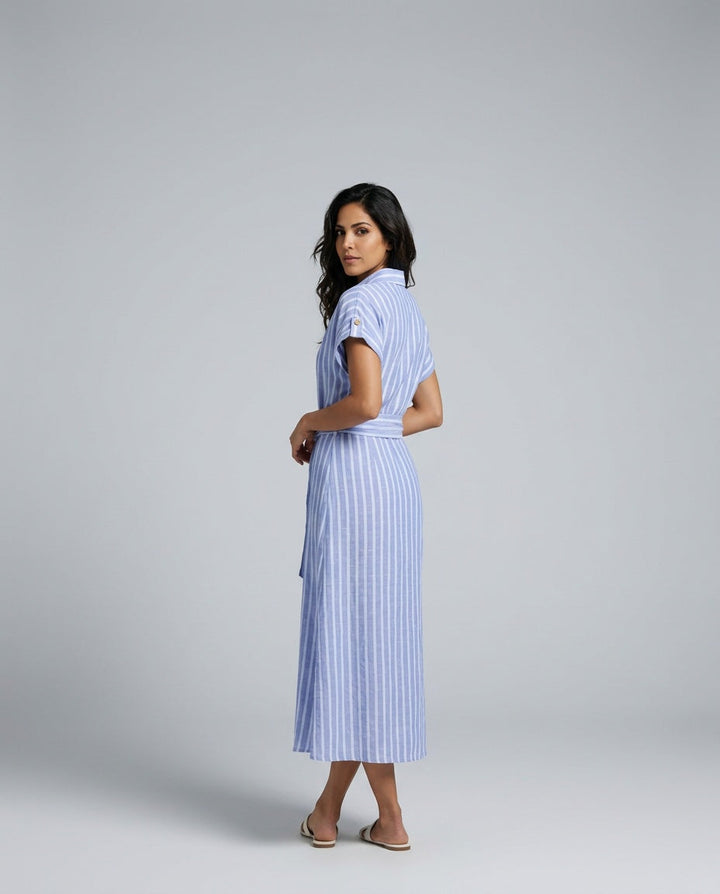 Willa | Striped Linen-Blend Belted Maxi Dress