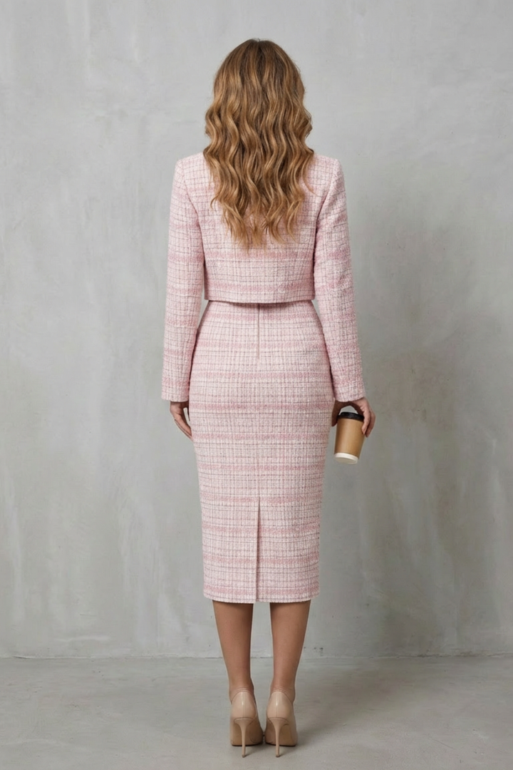 Bellaisie | Plaid Cropped Blazer &amp; Fitted Midi Dress Two-Piece Set