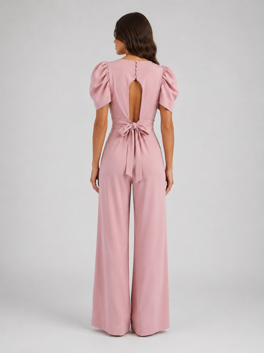 Wren | Puff Sleeve Open-Back Wide-Leg Jumpsuit